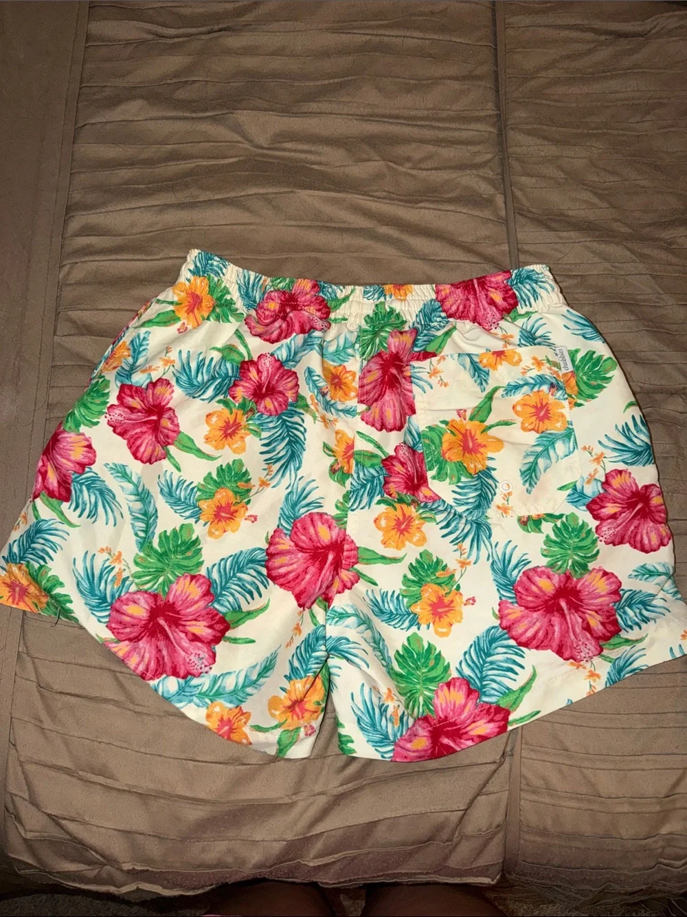 chubbies Tropical Floral Swim Trunks - White with Pink, Yellow & Green